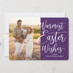 Cartão De Festividades Foto Personalizada da Família Feliz Páscoa Roxo Es
