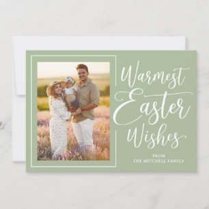 Cartão De Festividades Foto Personalizada da Família Feliz Páscoa Verde S