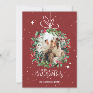 Cartão De Festividades foto personalizada da família garland red christma