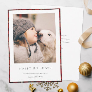 Cartão De Festividades Foto Personalizada da Família Tartan Elegante