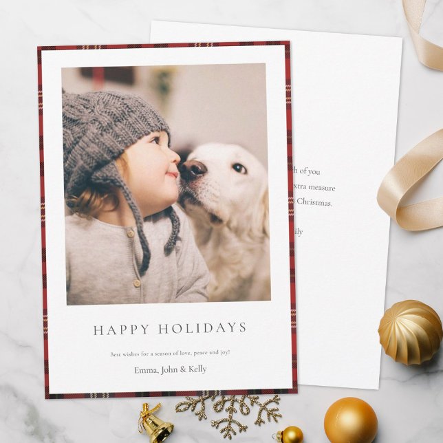 Cartão De Festividades Foto Personalizada da Família Tartan Elegante (Criador carregado)