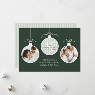 Cartão De Festividades Foto Personalizada da Família Verde com Monograma