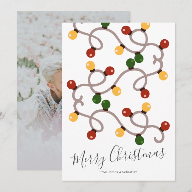 Cartão De Festividades Foto personalizada das luzes de Natal (Frente/Verso)