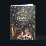 Cartão De Festividades Foto Personalizada de Bauble Personalizada Elegant<br><div class="desc">Cartões de foto de Natal elegante com design preto e dourado e floco de neve.</div>