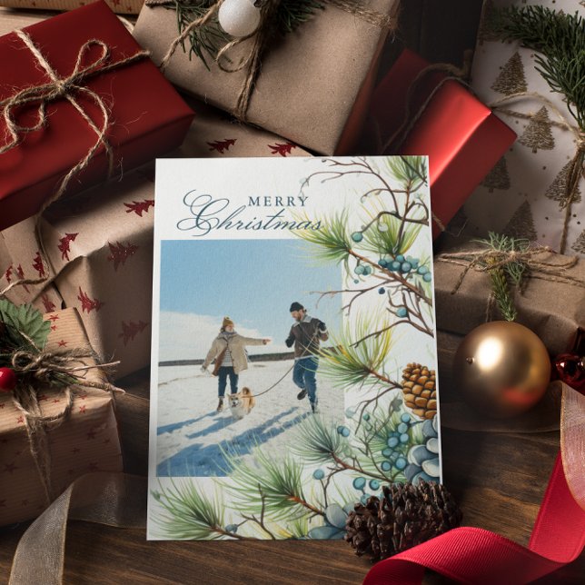 Cartão De Festividades Foto personalizada de inverno em Botânica Feliz Na (Criador carregado)