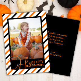 Cartão De Festividades Foto Personalizada De Laranja E Preto, Tirada Ao H