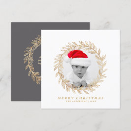 Cartão De Festividades Foto personalizada de Natal alegre e Dourada Wreat