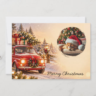 Cartão De Festividades Foto Personalizada de Natal com Nome da Família