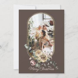 Cartão De Festividades Foto personalizada de Natal de Quadro Floral