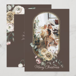 Cartão De Festividades Foto personalizada de Natal de Quadro Floral
