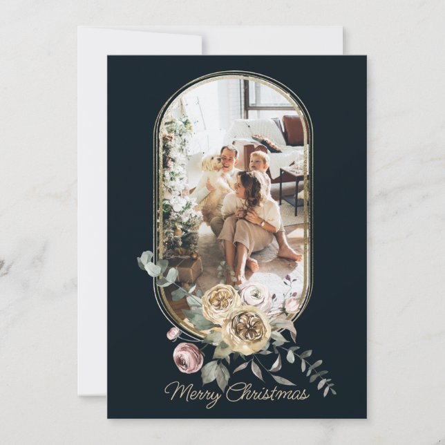 Cartão De Festividades Foto personalizada de Natal de Quadro Floral (Frente)