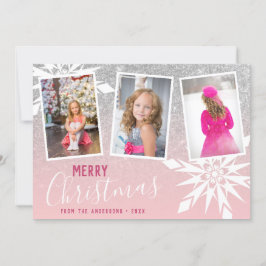Cartão De Festividades Foto personalizada de Natal feliz com brilho de pr