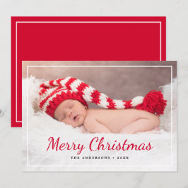 Cartão De Festividades Foto Personalizada de Natal Feliz do Script Vermel