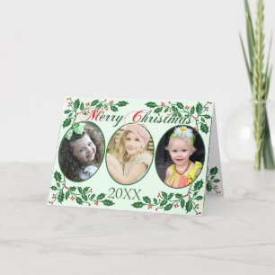 Cartão De Festividades Foto personalizada de Natal Holly Berries