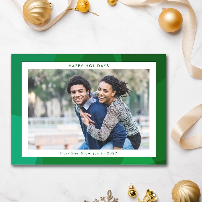 Cartão De Festividades Foto Personalizada de Natal Verde com Abstrato mod (Criador carregado)