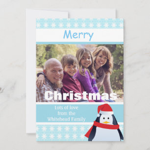 Cartão De Festividades Foto personalizada de pinguim e flocos de neve