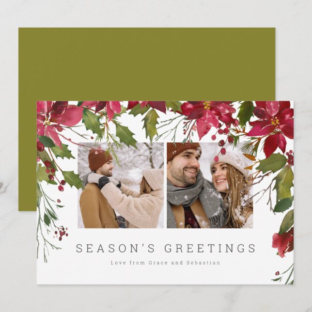 Cartão De Festividades Foto personalizada de Poinsettia de Natal (Frente/Verso)