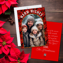 Cartão De Festividades Foto Personalizada de Poinsettia de Natal Vermelho