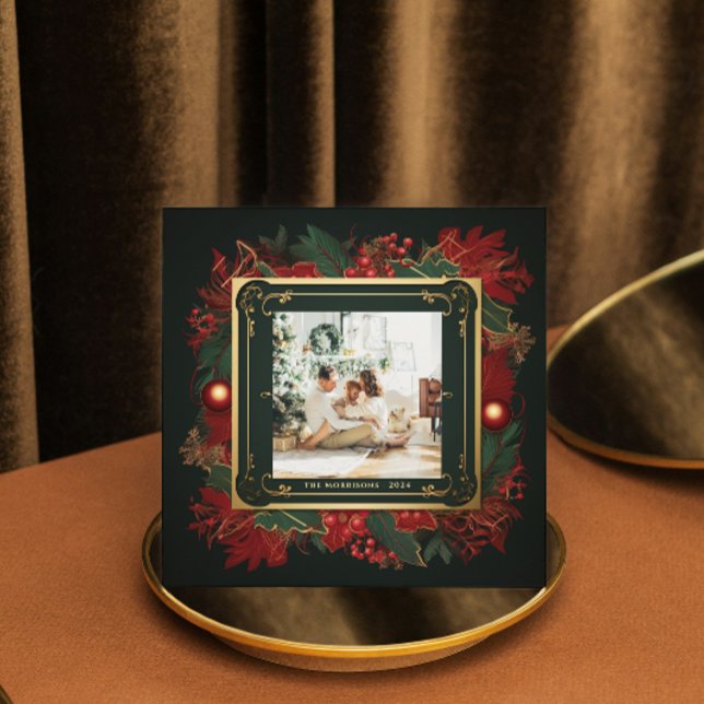 Cartão De Festividades Foto Personalizada de Quadro Dourado do Elegante G (Criador carregado)