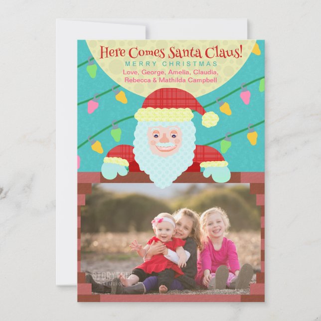 Cartão De Festividades Foto personalizada de Santa Claus, um belo desenho (Frente)