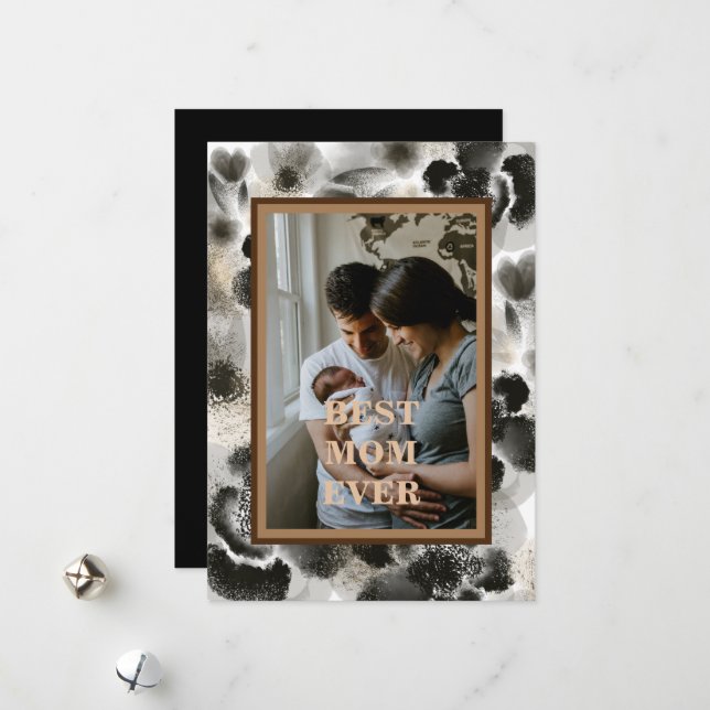 Cartão De Festividades Foto Personalizada Dia das Mães Floral Dourado (Frente/Verso In Situ)