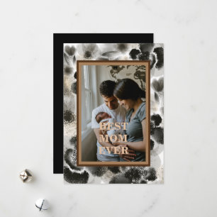 Cartão De Festividades Foto Personalizada Dia das Mães Floral Dourado