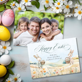 Cartão De Festividades Foto personalizada do Bunny Watercolor do Felz pas