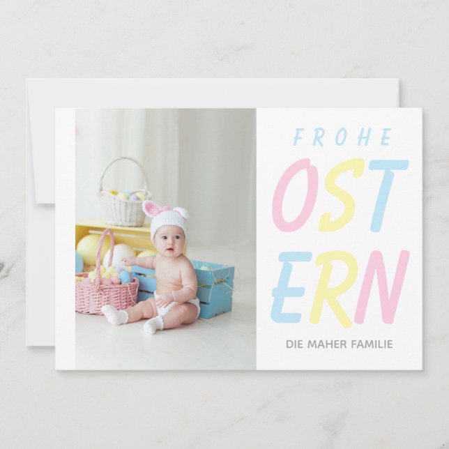 Cartão De Festividades Foto Personalizada do Modern Frohe Ostern Pastel (Frente)