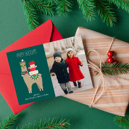 Cartão De Festividades Foto personalizada do Natal Llama