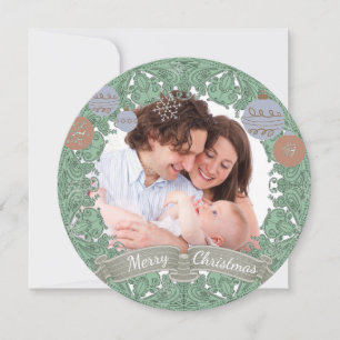 Cartão De Festividades Foto personalizada do Natal vintage Wreath