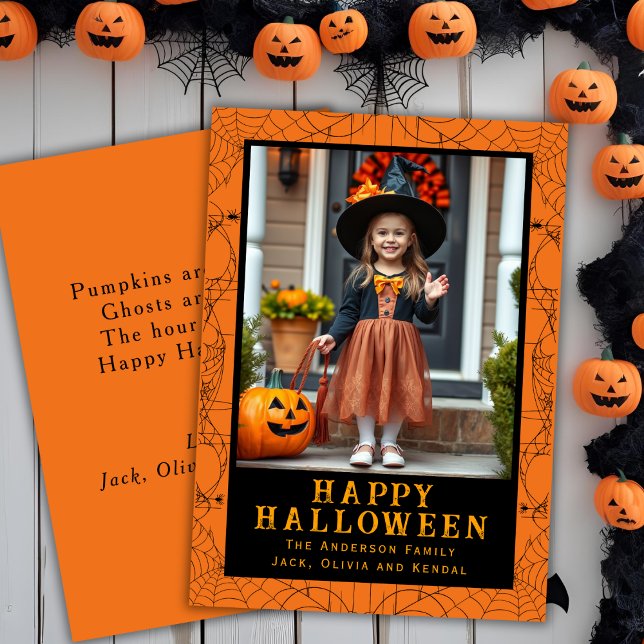 Cartão De Festividades Foto personalizada do Sider Web Frame Feliz Dia da (Sider Web Frame Custom Photo Happy Halloween Holiday Card)