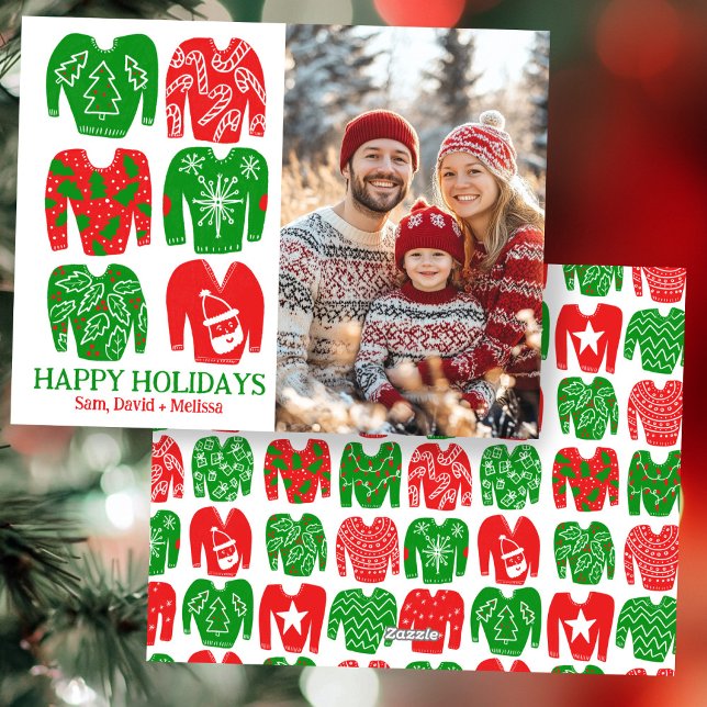 Cartão De Festividades Foto PERSONALIZADA dos Suéteres de Natal Feio (Ugly Christmas Sweaters CUSTOM PHOTO Holiday Card
)