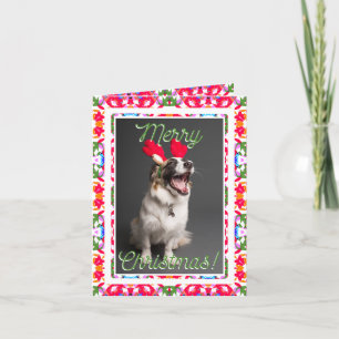 Cartão De Festividades Foto personalizada Feliz Feliz Natal Verde Feliz