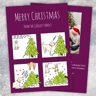 Cartão De Festividades Foto Personalizada Gato Cachorro Cartoon Roxo Dive