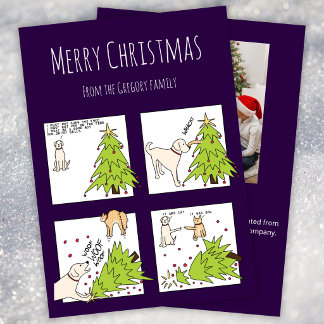 Cartão De Festividades Foto Personalizada Gato Cachorro Cartoon Roxo Dive