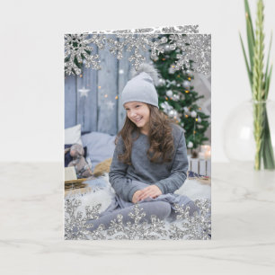Cartão De Festividades Foto Personalizada Icy Snowflakes