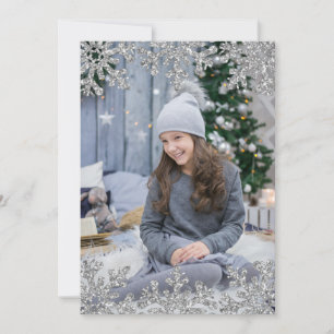 Cartão De Festividades Foto Personalizada Icy Snowflakes