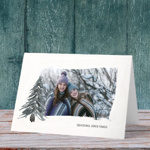 Cartão De Festividades Foto personalizada mínima moderna Ecru de Natal do