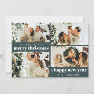 Cartão De Festividades Foto personalizada moderna Elegante Verde escuro d