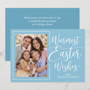 Cartão De Festividades Foto Personalizada Ovo de Robin Azul Feliz Páscoa