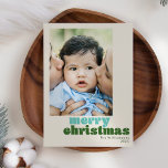 Cartão De Festividades Foto Personalizada Verde de Letra Bonita Foto Pers<br><div class="desc">Cartão de Férias de Natal Feliz,  Foto Personalizada Verde da Casa da Moeda</div>