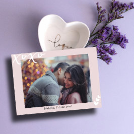 Cartão De Festividades Foto personalizada XOXO I Namorados de cor rosa mo