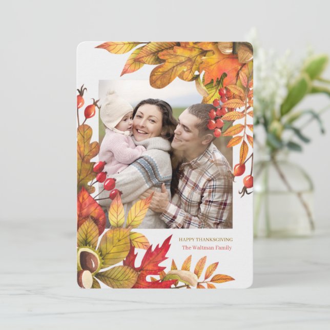 Cartão De Festividades Foto plana botânica de ação de graças (Em pé/Frente)