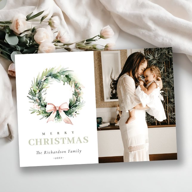Cartão De Festividades Foto por Aquarela de Natal Verde Escamuflada (Criador carregado)