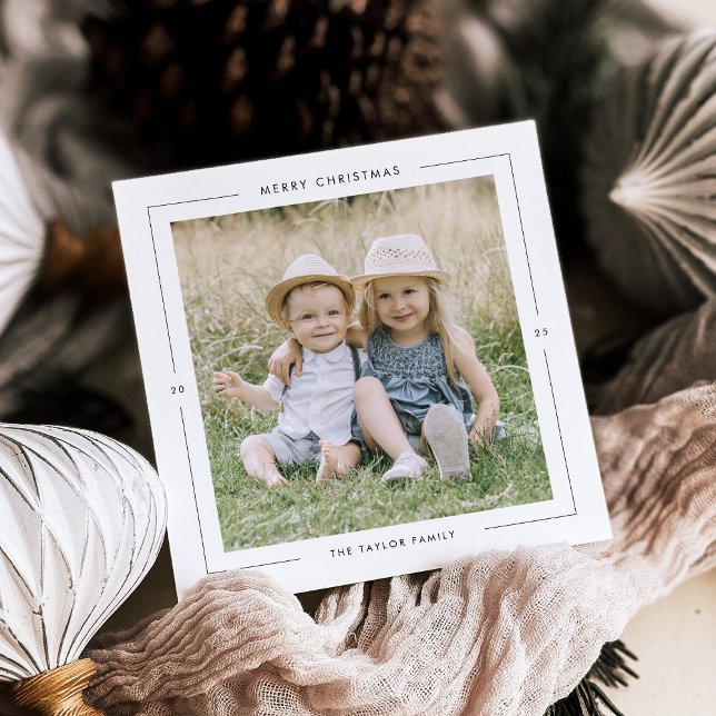 Cartão De Festividades Foto Preta de POPPY Foto Unique Moderna Feliz Nata (POPPY Black Photo Unique Modern Merry Christmas Holiday Card)