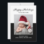 Cartão De Festividades Foto Preto e Branco Moderno Feliz Feriado Foto Hol<br><div class="desc">Cartão de saudação de foto preto e branco moderno "Feliz Feriado". Personalizado com sua própria foto e texto na frente e no verso do cartão.</div>