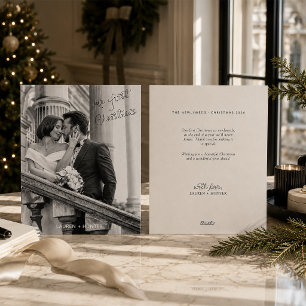 Cartão De Festividades Foto Preto e Branco Primeiro Natal Recém-Casados
