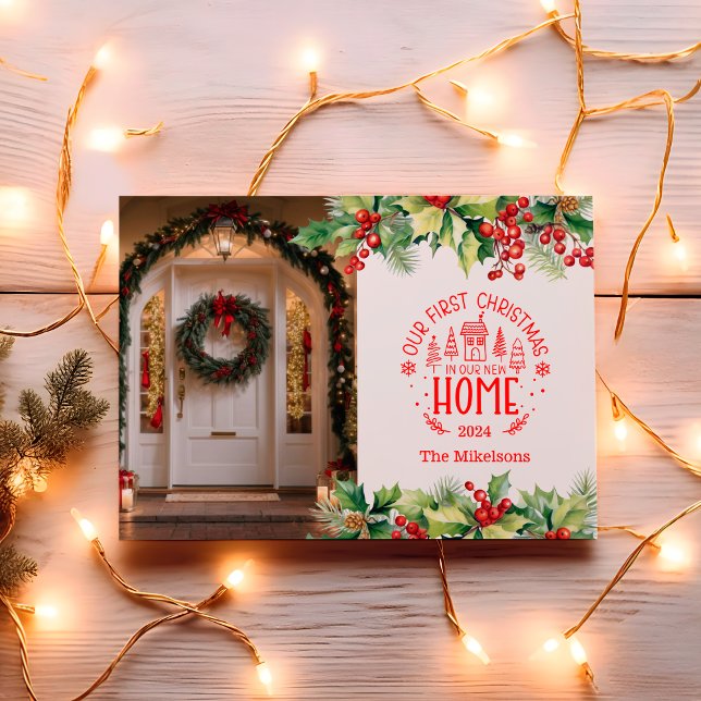 Cartão De Festividades Foto Primeiro Natal Em Nossa Nova Casa (Criador carregado)