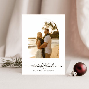 Cartão De Festividades Foto recém-casada do Elegante Arch Script Mele Kal
