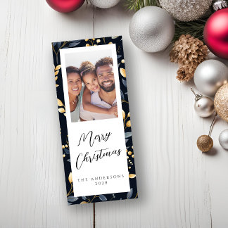 Cartão De Festividades Foto Retângulo De Folha De Natal Azul E Dourada